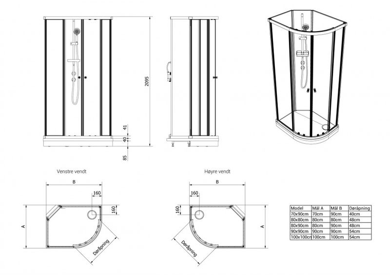 VikingBad Sofia Dusjkabinett 80x90x210 STD