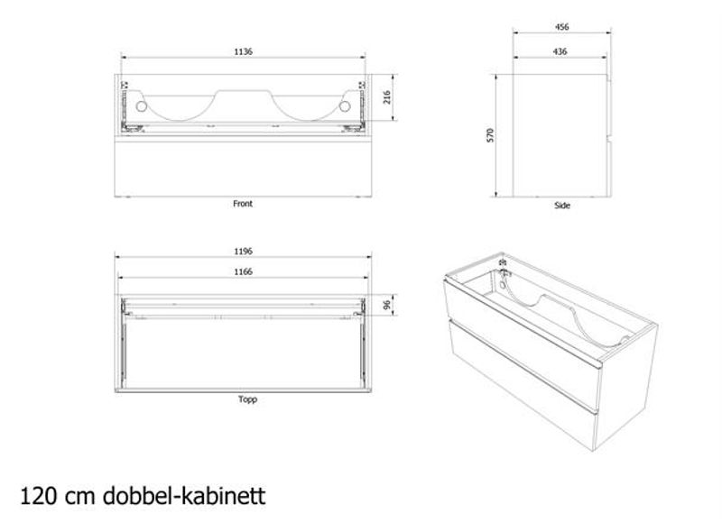 Vikingbad MIE 120DBL servantskap, fingergrep, sort 