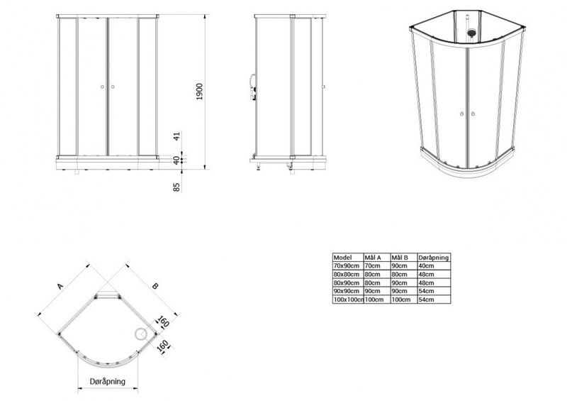 VikingBad Sofia Dusjkabinett 80x80x190 STD, Lav