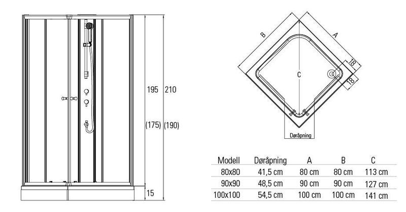 VikingBad dusjkabinett Kiev 90x90x190