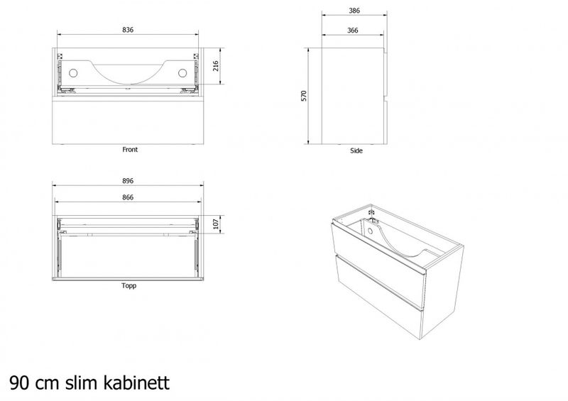 Vikingbad Servantskap slett MIE 90 slim, sort matt pvc