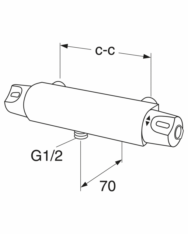 Gustavberg Nautic dusjbatteri termostat med tilkopling ned