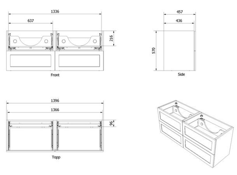 Vikingbad MIE 140DBL Servantskap, Ramme, sort eik