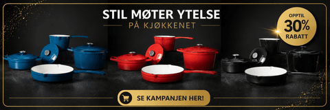 Nordic Refined sine støpejernsgrytesett i tre forskjellige farger, rød, blå og svart