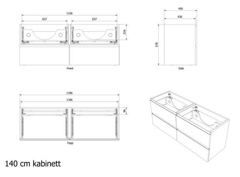 Vikingbad MIE 140DBL servantskap, fingergrep, sort eik