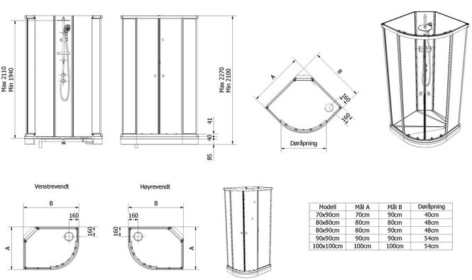 Hovedbilde Vikingbad SOFIA Dusjkabinett pluss, 90x90x210cm, ...